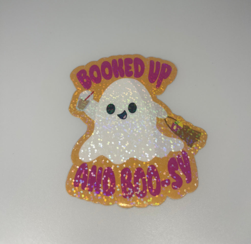 Booked Up And Boosy Ghost Sticker