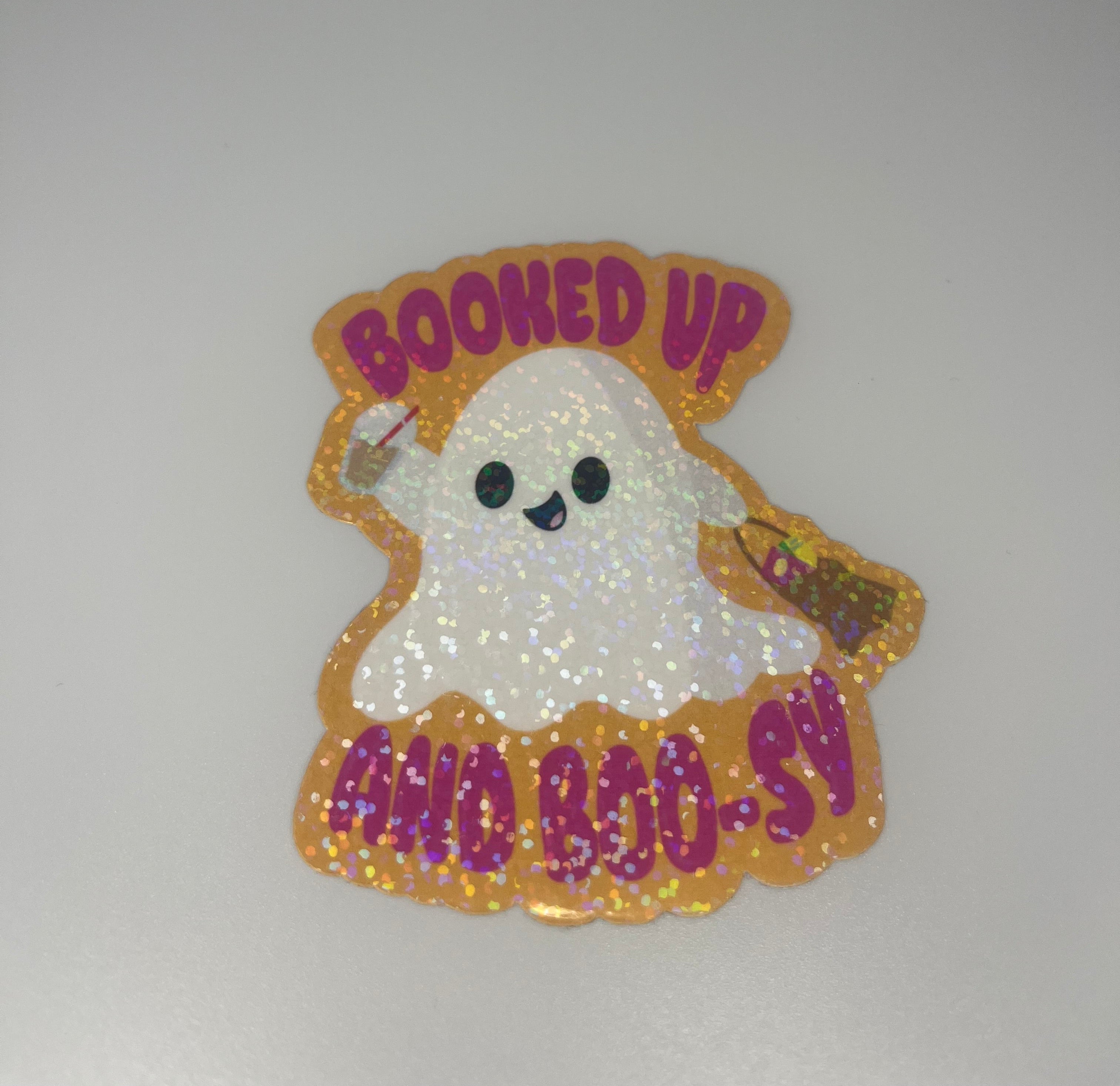 Booked Up And Boosy Ghost Sticker