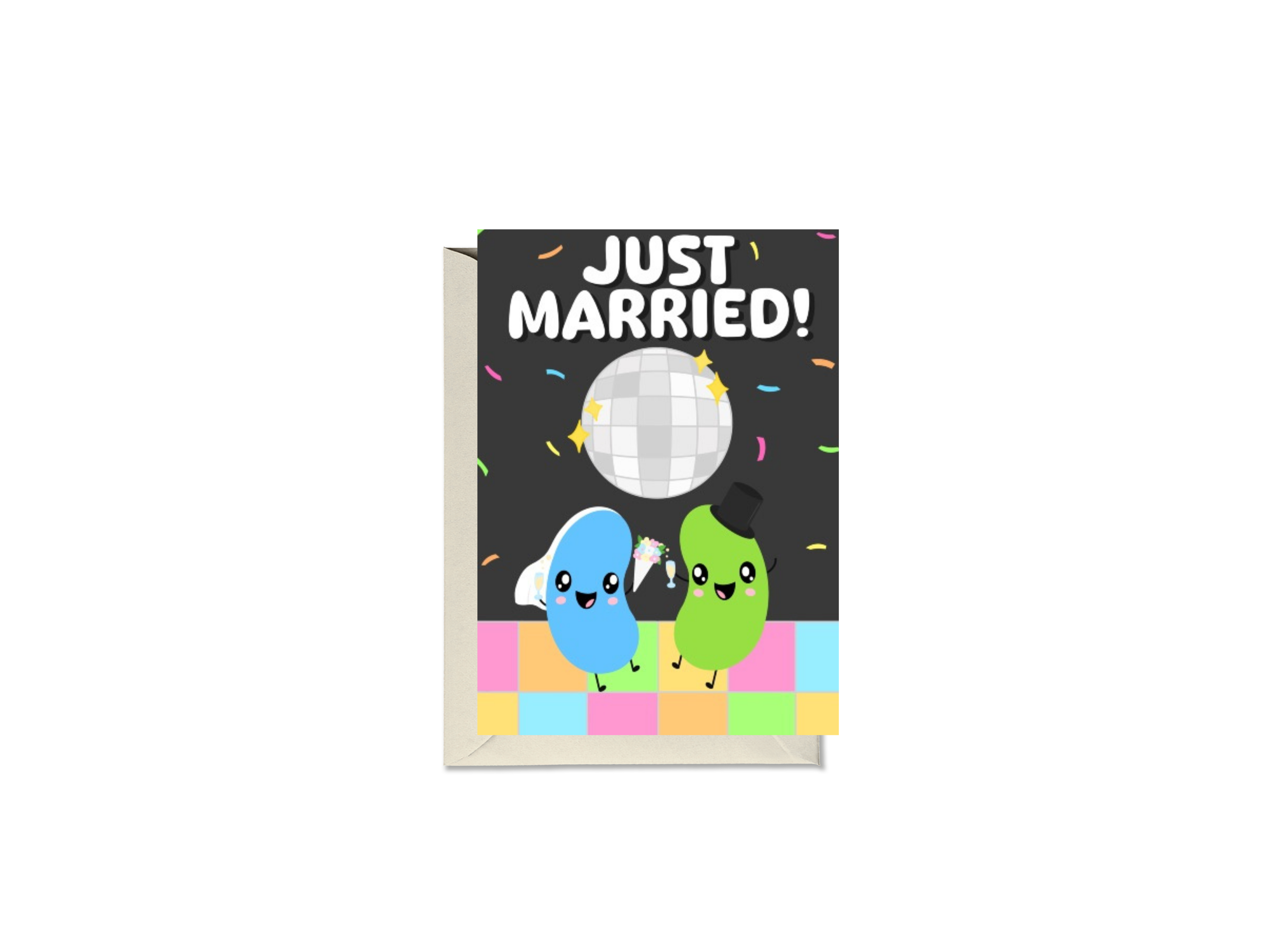 Just Married Jelly Bean Disco Card